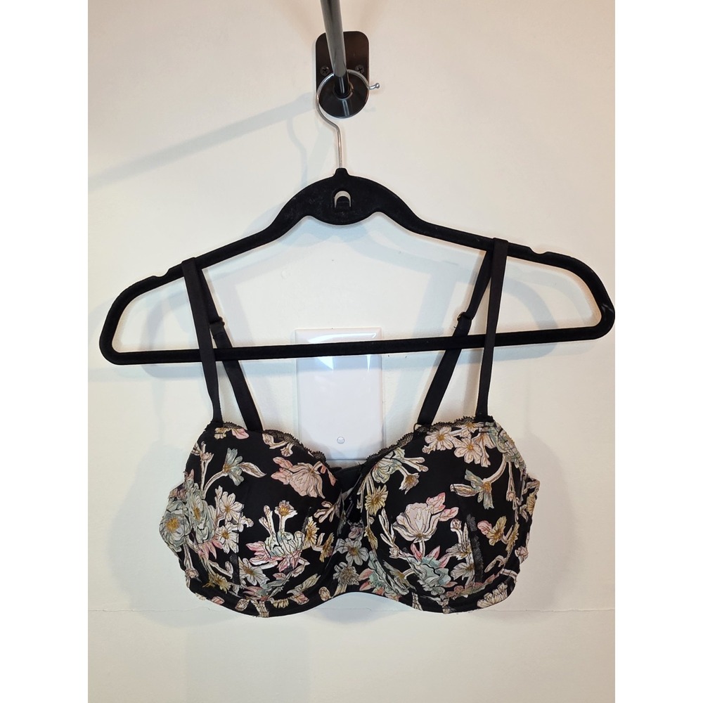 Victoria's Secret Dream Angels Lined Demi Bra 36D Black Floral Romantic
